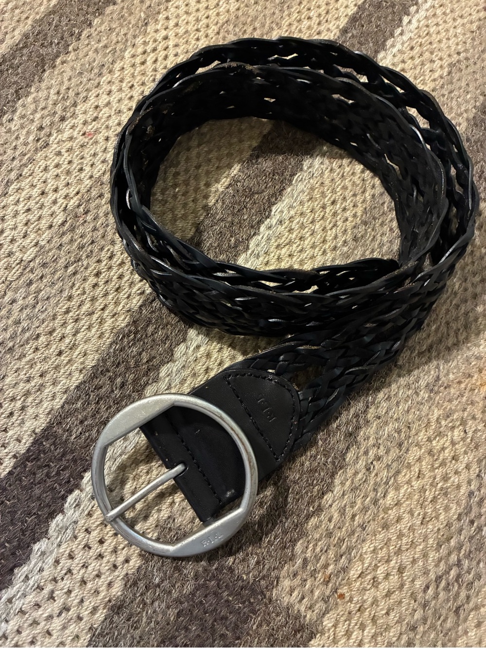 Lauren Ralph Lauren Vintage Black Braided Woven Leather Belt Silver Buckle Fit M